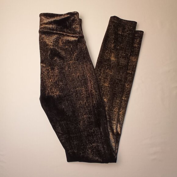 Spanx Leggings Size XS Sparkly Metallic Velvet Fairy Goth Whimsigoth Black Gold - Picture 1 of 9